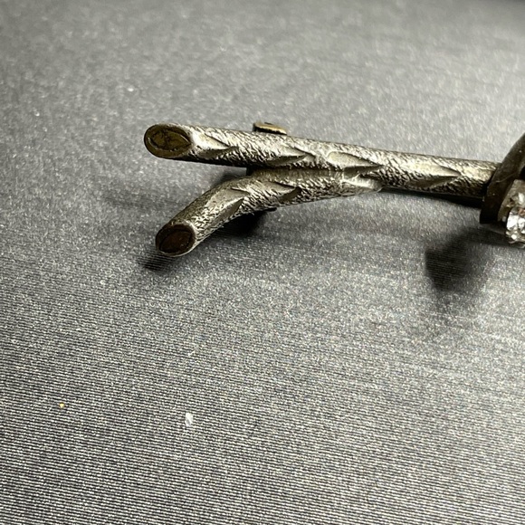 Silver Branch Lucky Horseshoe Antique Brooch White Rhinestones 800 Silver - Picture 9 of 12